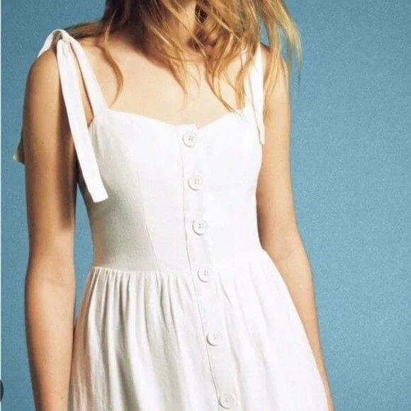 Urban Outfitters Dresses & Skirts - Urban Outfitters White Button-Front Tiered Midi Dress Adjustable Tie Straps XS